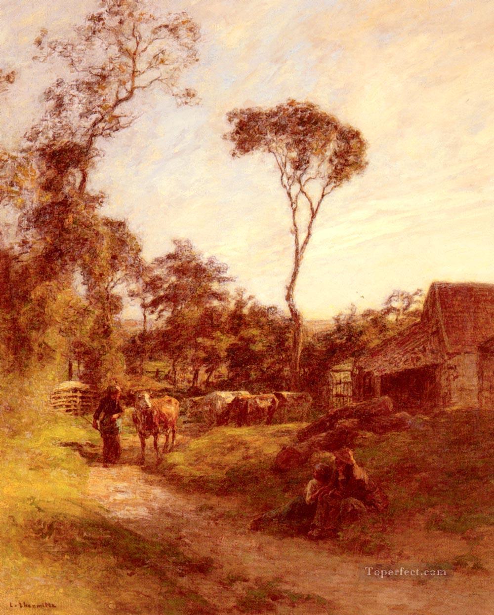 La Ferme De Sombre escenas rurales campesino Leon Augustin Lhermitte Pintura al óleo